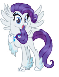 Size: 524x684 | Tagged: safe, artist:daydreamsunset23, derpibooru import, rarity, classical hippogriff, hippogriff, g4, base used, classical hippogriffied, eyeshadow, female, hippogriffied, jewelry, makeup, necklace, open mouth, open smile, rarigriff, simple background, smiling, solo, species swap, spread wings, white background, wings