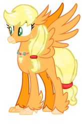 Size: 784x1192 | Tagged: safe, artist:daydreamsunset23, derpibooru import, applejack, classical hippogriff, hippogriff, g4, applegriff, base used, classical hippogriffied, female, freckles, hairband, hippogriffied, jewelry, necklace, smiling, solo, species swap, spread wings, wings