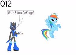 Size: 4495x3266 | Tagged: safe, artist:star153, derpibooru import, screencap, rainbow dash, anthro, pegasus, wolf, age, ask, blue, boots, brown, clothes, ears, gloves, hair, long gloves, multicolored hair, question, rainbow hair, shoes, simple background, solo, speech bubble, text, time, white background, wings