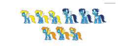 Size: 2880x1080 | Tagged: safe, derpibooru import, blaze, soarin', pegasus, pony, g4, .svg available, clothes, concept art, female, leak, male, mare, my little pony adventures, not spitfire, official, reference sheet, simple background, stallion, surprise (g4), transparent background, uniform, vector, wonderbolts, wonderbolts uniform