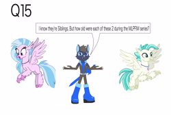 Size: 5031x3402 | Tagged: safe, artist:star153, derpibooru import, silverstream, terramar, anthro, hippogriff, wolf, g4, 15, ask, blue, boots, brown, clothes, duo, flying, gloves, hair, jewelry, long gloves, necklace, q15, question, shoes, siblings, sonic oc, sword, weapon