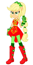 Size: 1024x1992 | Tagged: safe, artist:mixiepie, color edit, derpibooru import, edit, editor:amadondawn, applejack, human, equestria girls, g4, boots, clothes, colored, cowboy boots, crystal guardian, gloves, high heel boots, shoes, simple background, solo, transparent background