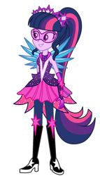 Size: 1024x1792 | Tagged: safe, artist:mixiepie, color edit, derpibooru import, edit, editor:amadondawn, sci-twi, twilight sparkle, human, equestria girls, g4, boots, colored, crystal guardian, crystal wings, high heel boots, shoes, simple background, solo, transparent background, wings