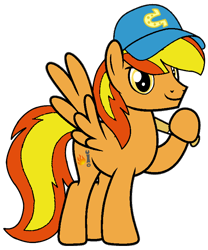 Size: 660x793 | Tagged: safe, artist:noi kincade, derpibooru import, oc, oc only, oc:firey ratchet, pegasus, pony, baseball bat, baseball cap, cap, hat, male, simple background, smiling, solo, sports, transparent background