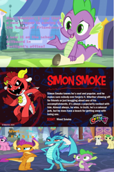 Size: 1491x2261 | Tagged: safe, artist:thegamerpainter, derpibooru import, edit, edited screencap, screencap, berry bliss, huckleberry, princess ember, smolder, spike, summer breeze, anthro, pony, g4, school daze, season 8, 3 panel comic, censored, censored vulgarity, comic, female, friendship student, looking at you, male, nightmare critters, poppy playtime chapter 4, school of friendship, simon smoke, spoilers for another series, wingless spike