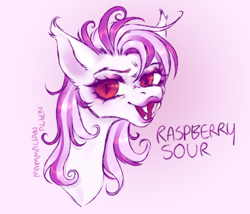 Size: 2406x2064 | Tagged: safe, artist:mammalian_alien, derpibooru import, oc, oc only, bat pony, pegasus, pony, bat pony oc, bust, eyelashes, eyeshadow, fangs, lipstick, makeup, portrait, red eyes, simple background, sketch, slit eyes, solo