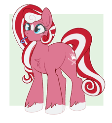 Size: 650x717 | Tagged: safe, artist:lulubell, derpibooru import, earth pony, pony, g3, g4, abstract background, candy, candy cane, food, g3 to g4, generation leap, outline, passepartout, princess peppermint, solo, white outline