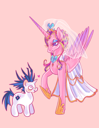 Size: 2550x3300 | Tagged: safe, artist:ashley-the-muffin, derpibooru import, princess cadance, shining armor, alicorn, pony, unicorn, g4, clothes, dress, duo, female, heart, height difference, horn, male, mare, meme, shiningcadance, shipping, simple background, stallion, straight, the bride and the ugly ass groom, toy interpretation, wedding dress