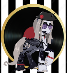 Size: 1900x2064 | Tagged: safe, artist:wrath-marionphauna, derpibooru import, oc, oc only, oc:howling nightmare, alicorn, bat pony, bat pony alicorn, bat wings, beard, bracelet, braid, facial hair, hat, horn, jewelry, necklace, solo, sunglasses, wings