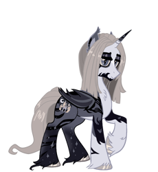 Size: 1900x2064 | Tagged: safe, artist:wrath-marionphauna, derpibooru import, oc, oc only, oc:howling nightmare, alicorn, bat pony, bat pony alicorn, bat pony oc, bat wings, beard, facial hair, horn, simple background, solo, transparent background, wings