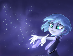 Size: 3300x2550 | Tagged: safe, artist:nightglowfan, derpibooru import, princess luna, human, equestria girls, g4, clothes, dress, humanized, night, night sky, shorthair, sky, stars