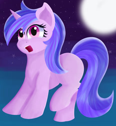 Size: 1280x1387 | Tagged: safe, artist:nyx-nintendencies, artist:rainbowtashie, derpibooru import, sea swirl, seafoam, pony, unicorn, g4, background pony, female, horn, mare, moon, night, outdoors, solo, stars, surprised