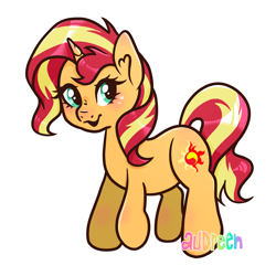 Size: 2100x2100 | Tagged: safe, artist:mavdpie, derpibooru import, sunset shimmer, pony, unicorn, female, high res, horn, mare, open mouth, open smile, simple background, smiling, solo, white background