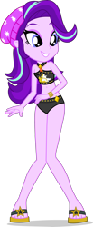 Size: 1991x4841 | Tagged: safe, artist:dustinwatsongkx, derpibooru import, starlight glimmer, human, better together, equestria girls, g4, accessory swap, bare shoulders, beanie, bikini, bikini bottom, clothes, clothes swap, feet, female, geode of empathy, hat, jewelry, magical geodes, necklace, sandals, simple background, sleeveless, solo, sunset shimmer swimsuit, sunset shimmer's beach shorts swimsuit, swimsuit, swimsuit swap, transparent background, vector