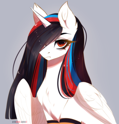 Size: 4039x4192 | Tagged: safe, artist:krissstudios, derpibooru import, oc, oc:eclipse, alicorn, pony, absurd resolution, bust, female, gray background, mare, portrait, simple background, solo