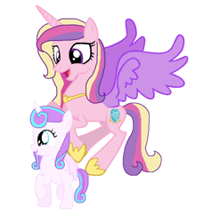 Size: 1048x1100 | Tagged: safe, artist:diana173076, derpibooru import, princess cadance, princess flurry heart, alicorn, pony, g4, alternate universe, concave belly, duo, female, hoof shoes, mare, missing accessory, mother and child, mother and daughter, older, older flurry heart, parent and child, peytral, physique difference, princess shoes, simple background, slender, spread wings, thin, white background, wings