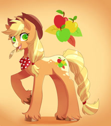 Size: 840x951 | Tagged: safe, artist:chunichichuni, derpibooru import, applejack, earth pony, pony, alternate design, open mouth, solo, straw in mouth