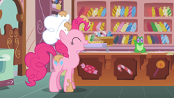 Size: 1920x1080 | Tagged: safe, derpibooru import, screencap, pinkie pie, earth pony, pony, g4, the lost treasure of griffonstone, adorkable, batter, cute, diapinkes, dork, food, hat, indoors, kitchen, oven, solo, sugarcube corner, toque