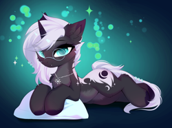 Size: 4248x3163 | Tagged: safe, artist:empress-twilight, derpibooru import, oc, oc only, oc:penumbra shard, pony, unicorn, amulet, chaos star, commission, commissioner:sfaccountant, female, glasses, horn, jewelry, looking at you, mare, pillow, solo, solo female, unicorn oc, ych result