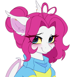 Size: 2888x3000 | Tagged: safe, artist:pesty_skillengton, derpibooru import, oc, oc:lerk, bat pony, pony, bust, clothes, cute, female, mare, portrait, solo, sweater