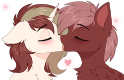 Size: 4635x3000 | Tagged: safe, artist:pesty_skillengton, derpibooru import, oc, oc only, pegasus, pony, unicorn, blushing, bust, gay, horn, kissing, male, portrait, stallion, wings