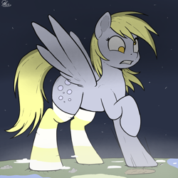 Size: 3024x3024 | Tagged: safe, artist:macromousie, derpibooru import, derpy hooves, pegasus, pony, g4, clothes, crush fetish, destruction, female, fetish, giant pony, giantess, high res, hoofprint, macro, mare, micro, raised hoof, raised leg, socks, space, stomping, striped socks, underhoof