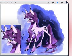 Size: 569x442 | Tagged: safe, artist:kirrrika, derpibooru import, oc, oc only, pony, unicorn, abstract background, chest fluff, female, horn, mare, solo, unshorn fetlocks