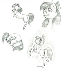 Size: 1168x1300 | Tagged: safe, artist:baron engel, derpibooru import, apple bloom, earth pony, pony, g4, female, filly, foal, monochrome, pencil drawing, story included, traditional art