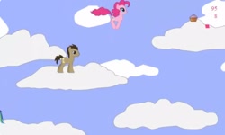 Size: 1252x750 | Tagged: safe, derpibooru import, doctor whooves, pinkie pie, earth pony, g4, cloud, collect cupcakes lick ponies, cupcake, female, flash game, food, jumping, platformer, youtube link