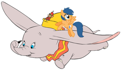 Size: 700x403 | Tagged: safe, derpibooru import, edit, first base, elephant, pegasus, g4, adorabase, cute, dumbo, female, male, mare, ponies riding elephants, riding