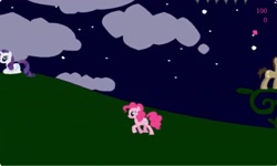 Size: 1252x750 | Tagged: safe, derpibooru import, doctor whooves, pinkie pie, rarity, earth pony, unicorn, g4, cloud, collect cupcakes lick ponies, female, flash game, horn, night, platformer, youtube link