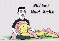 Size: 2923x2067 | Tagged: safe, artist:pony-berserker, derpibooru import, fluttershy, human, pegasus, pony, g4, chud, chudjak, commission, cute, human male, human on pony petting, male, meme, meme reference, petting, shyabetes, sleeping, wholesome