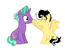 Size: 4134x3100 | Tagged: safe, artist:alicesponycorner, derpibooru import, firelight, oc, oc:alice azalea, pegasus, pony, unicorn, g4, age difference, blushing, boop, canon x oc, duo, horn, nose wrinkle, noseboop, selfshipping, ship, simple background, transparent background