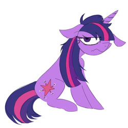 Size: 894x894 | Tagged: safe, artist:lewislovesyou, derpibooru import, twilight sparkle, unicorn twilight, pony, unicorn, g4, ears, floppy ears, horn, solo, twilight sparkle is not amused, unamused