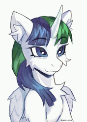 Size: 2480x3508 | Tagged: safe, artist:cherry_kotya, derpibooru import, oc, oc only, oc:sally whitesnow, alicorn, pony, bust, cheek fluff, chest fluff, ear fluff, ears, portrait, solo