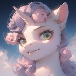 Size: 1024x1024 | Tagged: safe, ai content, derpibooru import, machine learning generated, sweetie belle, unicorn, g4, horn, prompter:ilham470, solo