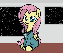 Size: 2047x1706 | Tagged: safe, artist:ewoudcponies, derpibooru import, part of a set, fluttershy, pegasus, pony, g4, clothes, female, mare, sitting, solo, spaceship, spacesuit, uniform