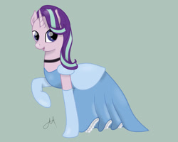 Size: 1280x1024 | Tagged: safe, artist:yinmai, derpibooru import, starlight glimmer, pony, unicorn, choker, cinderella, clothes, cute, dress, evening gloves, female, glimmerbetes, gloves, gown, horn, long gloves, mare, open mouth, open smile, smiling, solo