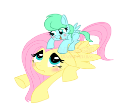 Size: 900x765 | Tagged: safe, artist:jujubacandy, derpibooru import, fluttershy, pegasus, pony, g4, duo, duo female, female, filly, foal, mare, simple background, transparent background