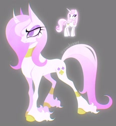 Size: 2672x2887 | Tagged: safe, artist:coolzaart, derpibooru import, fleur-de-lis, pony, unicorn, g4, curved horn, female, gray background, horn, jewelry, mare, necklace, redesign, signature, simple background, solo, unshorn fetlocks