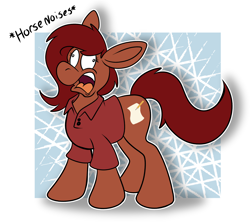 Size: 2566x2278 | Tagged: safe, artist:sketchymouse, derpibooru import, oc, oc only, oc:penny, earth pony, pony, clothes, faic, high res, passepartout, polo shirt, screaming, shirt, solo