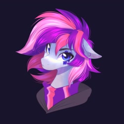 Size: 3500x3500 | Tagged: safe, artist:nettlemoth, derpibooru import, oc, oc only, crystal pony, earth pony, pony, black background, bust, clothes, commission, crystal pony oc, ears, floppy ears, looking at you, scarf, simple background, solo