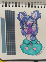 Size: 961x1280 | Tagged: safe, artist:jjsh, derpibooru import, oc, oc only, pony, bust, clothes, cute, cute face, female, looking at you, mare, marker drawing, portrait, sketchbook, smiling, smiling at you, solo, traditional art