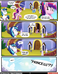 Size: 3540x4490 | Tagged: safe, artist:lummh, artist:whitequartztheartist, derpibooru import, princess cadance, shining armor, alicorn, pony, unicorn, comic:the princess of love, g4, butt, comic, cute, cutedance, female, horn, lovebutt, male, mare, plot, royal guard, speech bubble, teen princess cadance, teenage shining armor, younger