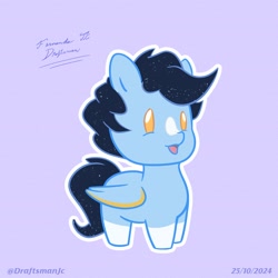 Size: 2480x2480 | Tagged: safe, artist:fernandojc-draftsman, derpibooru import, oc, oc only, oc:soaring spirit, pegasus, pony, chibi, coat markings, facial markings, folded wings, male, pegasus oc, raffle prize, simple background, socks (coat marking), solo, stallion, wing brace, wings