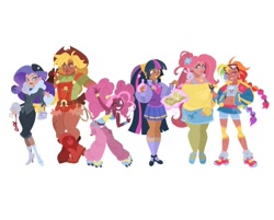 Size: 1080x870 | Tagged: safe, artist:musidorette, derpibooru import, applejack, fluttershy, pinkie pie, rainbow dash, rarity, twilight sparkle, human, humanized, mane six, simple background, white background