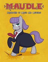 Size: 2549x3295 | Tagged: safe, artist:artisticwerks, derpibooru import, maud pie, earth pony, pony, g4, anime, clothes, mashle, necktie, simple background, solo