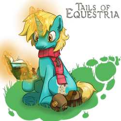 Size: 1920x1920 | Tagged: safe, artist:_butterscotch, derpibooru import, oc, oc only, oc:bright spark, pony, rat, unicorn, bag, book, clothes, horn, magic, male, saddle bag, scarf, simple background, telekinesis, text, unicorn horn, unicorn oc