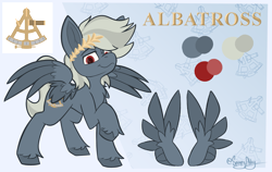 Size: 3421x2160 | Tagged: safe, artist:spoopy-abby, derpibooru import, oc, oc only, oc:albatross, pegasus, pony, laurel wreath, reference sheet, solo