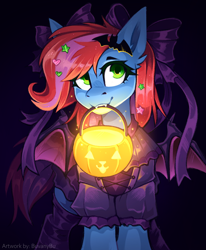 Size: 2056x2500 | Tagged: safe, artist:buvanybu, derpibooru import, oc, oc only, pony, clothes, commission, costume, female, halloween, halloween costume, holiday, mare, mouth hold, solo, ych result